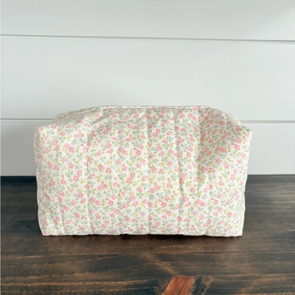 Handmade Flower Print Cosmetic Make Up Bag Sz OS